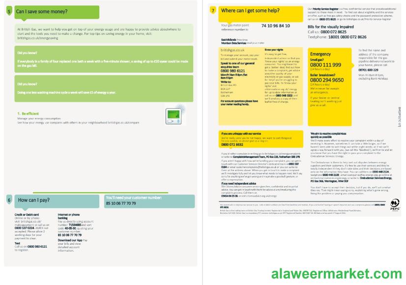 United Kingdom British Gas utility bill, Word and PDF template, 4 pages 3 4